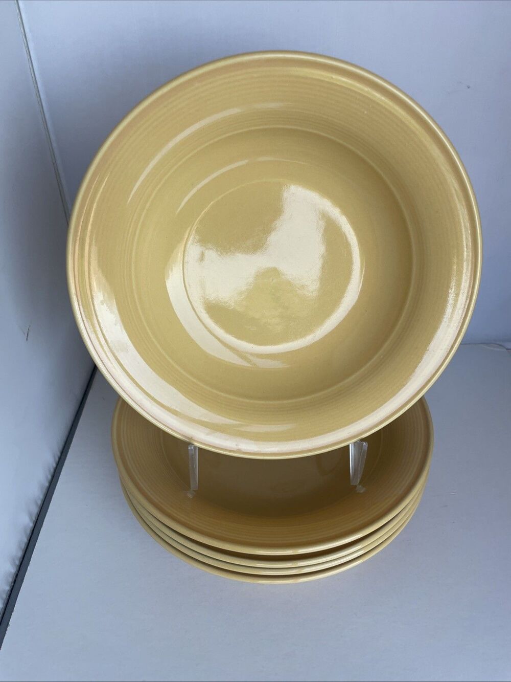 4 Vintage Nancy Calhoun HONEY Rimmed Round Stoneware Soup BOWL 7 3/4”
